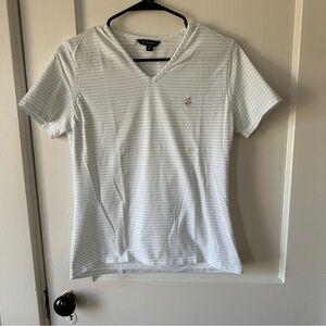 White Brooks Brothers Striped V-Neck T-Shirt